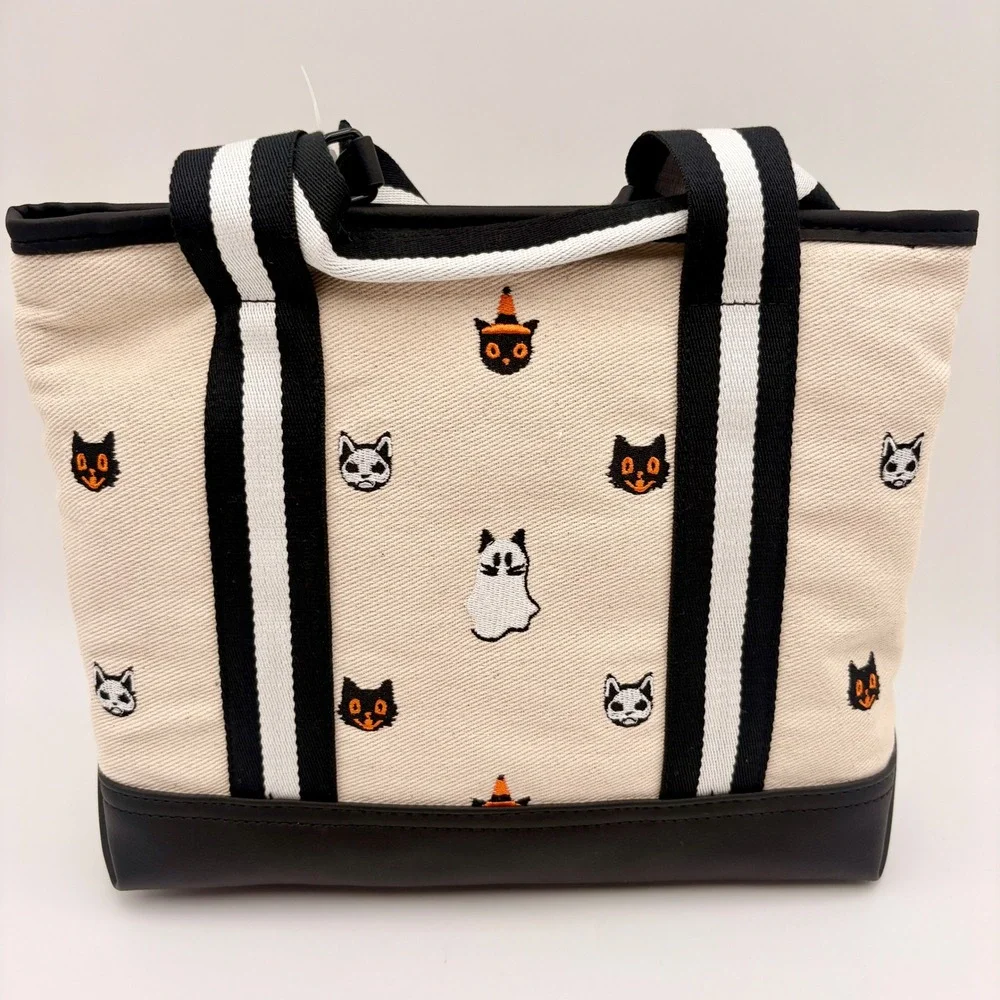 Luv Betsey Betsey Johnson LBADIE Halloween Cat Ghost Canvas Tote Crossbody Bag